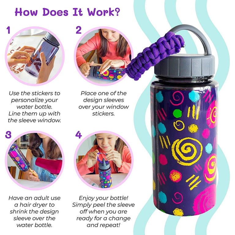 Purple Ladybug Decorate Your Own Water Bottle for Girls, Fun Craft Kit Using Shrink Wrap - Unique 10 Year Old Girl Gift Ideas, Girl Gifts 10-12