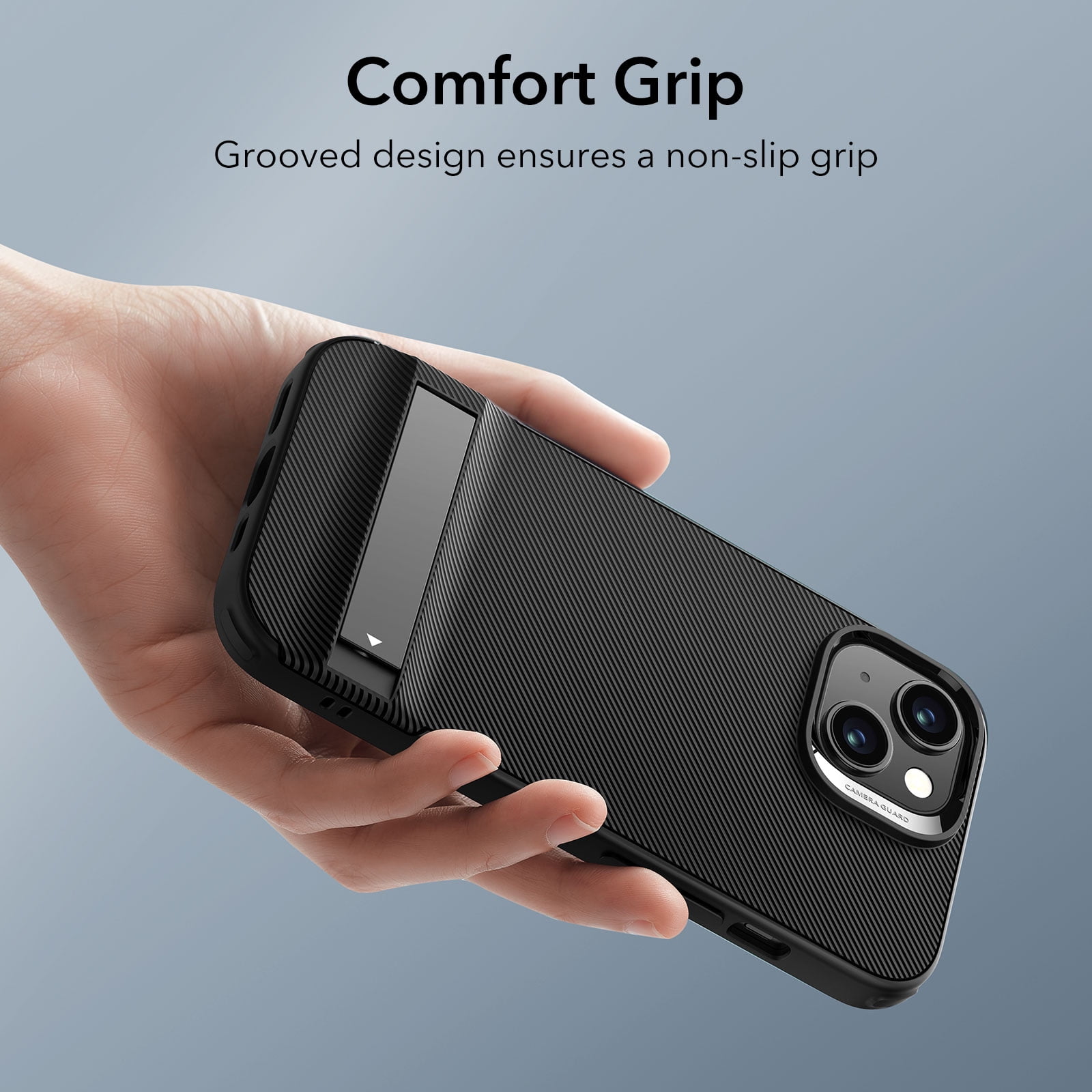 ESR Metal Kickstand Case for iPhone 15 Case 2023, Patented Two-Way Stand Reinforced Drop Protection Slim Flexible Back Cover, Black