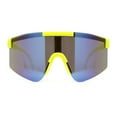 thumbnail image 2 of Boys Kids Rimless Color Mirror Neon Wrap Curved Sport Sunglasses Yellow - Blue Mirror, 2 of 4