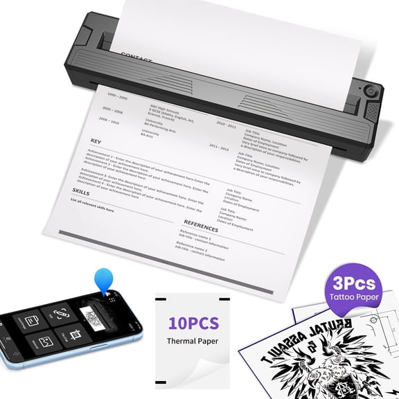 DODOXCX Portable Bluetooth Printer - Wireless Thermal Mini Travel Printer for iOS, Android, Laptop - Inkless Printer with A4/US Letter Support
