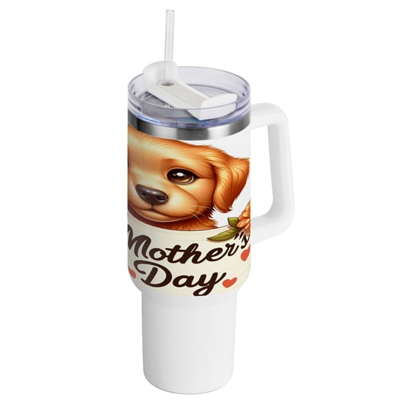 Mother's Day Puppy Dog 40 oz Tumbler with Handle Insulated Travel Mug Lid Straw Leak Proof Steel Vacuum Water Bottles Glasses Fits in Car Cup Holder