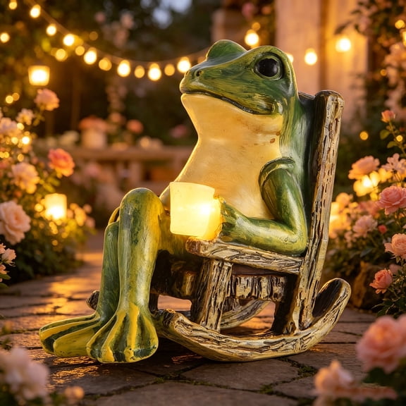 Miniature Frog Garden Statue Home Easter Gifts Decorations Fairy Garden Accessories Outdoor Lights Solar Garden Frog Decor Art Housewarming Gift for Patio,Yard,Lawn Ornament