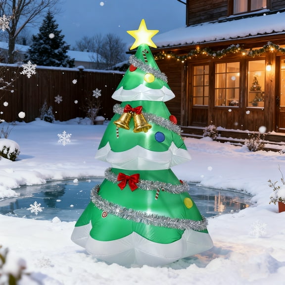 iCapeson 6.9FT Inflatable Christmas Tree with Built-in LED Lights, Outdoor Blow Up Yard Decor, Lighted Holiday Decoration for Front Yard, Lawn, Garden, and Indoor Party