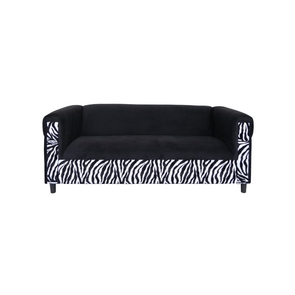 Broadway Velvet Black Sofa with Zebra Print, Modern 3-Seater Sofas Couches for Living Room, Bedroom, Office, and Apartment with Solid Wood Frame