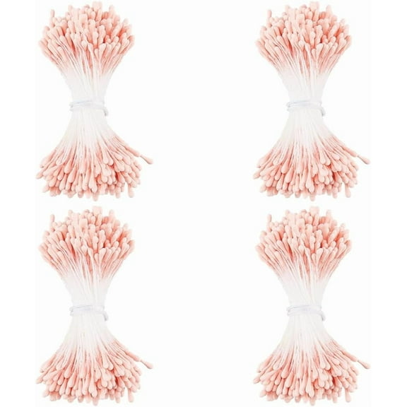 1600PCS Double Heads Floral Stamens Pearl Flower Stamen Handmade Pistil Light Salmon Artificial Flores Pearlized Floral Pollens for Flower Card Making Scrapbook Decoration Handicrafts