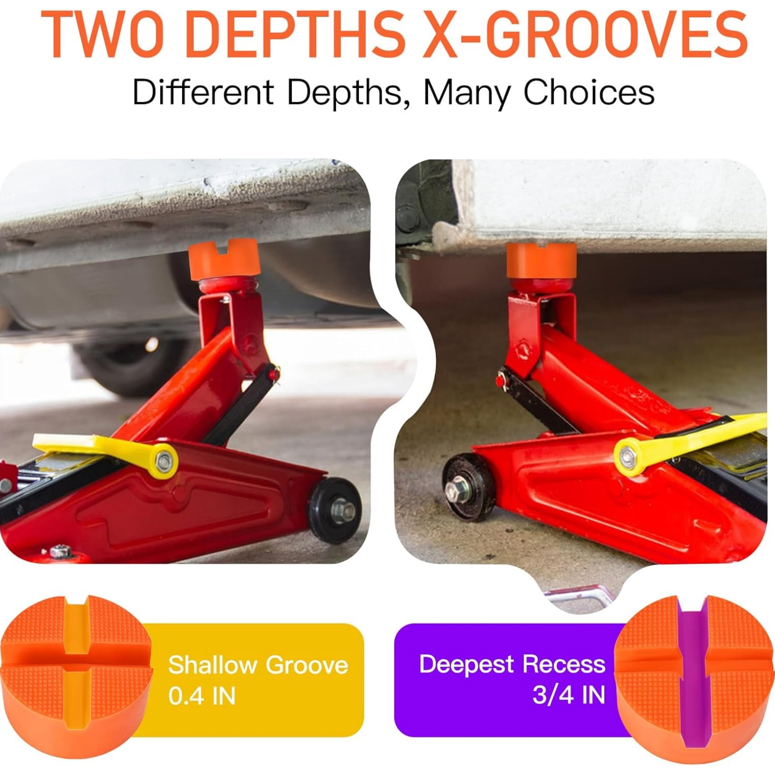 Topboutique Labor Saving Arm Jack Pad Adapter Floor Jack Rubber Pad Universal Jack Pad Adapter Jack Stand Rubber Pinch X-Grooves Pinch Weld Jack Pad Flat Top Jack Adapters, 3.9 x 3.9 x 1.8 in, Orange