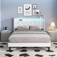 thumbnail image 3 of VEANERWOOD Queen Size Bed Frame with LED Headboard, Velvet Upholstered Platform Bed Frame with Lights and Charging Station, Wingback Storage Headboard and Type C & USB Ports, Wood Slats, Gray, 3 of 8