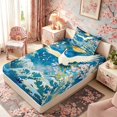 thumbnail image 5 of Manfei Ukiyo-e Crane Wave Twin Sheet Sets for Teens, Moon Cherry Bedding, Blue White Gold 3 Pieces, 1 Flat Sheet, 1 Fitted Sheet and 1 Pillowcase, 5 of 6