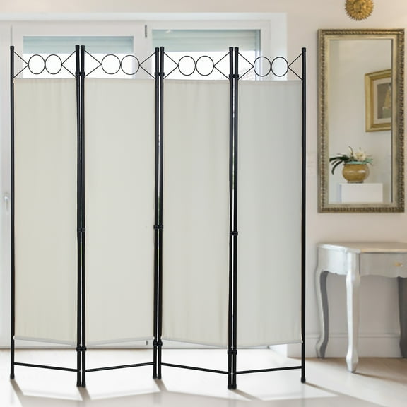 Dkelincs Room Dividers Folding Privacy Screen with 4 Panels Steel Frame Living Room Divider for Living Room,Office Use, Beige