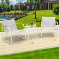 thumbnail image 7 of Kozyard 3 Piece Rocking Chair Set, Outdoor Rocking Bistro Set with Wooden Armrests, Outdoor Patio Furniture Set with Glass Table for Lawn, Porch, Yard, Garden, Balcony, Poolside(White), 7 of 7