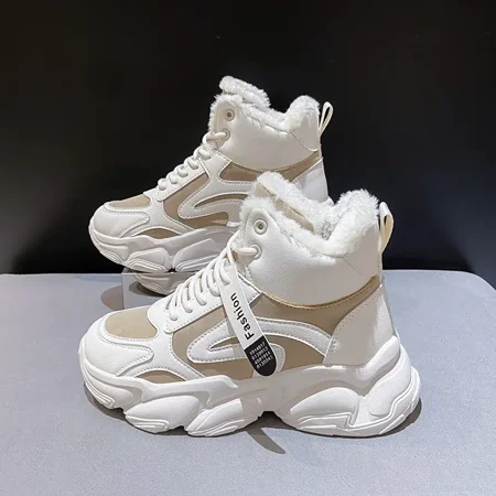

Women‘s High Top Colorblock Winter Fleece Sneakers Warm Plush Lined Lace Up Snow Shoes Women‘s Footwear