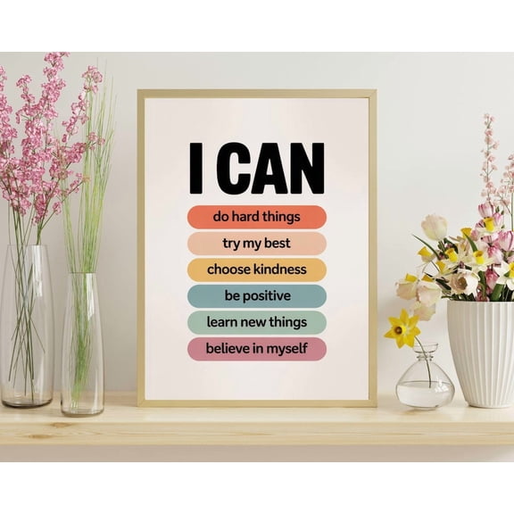 PosterArt Affirmations Poster Wall Art Positive Quote Print “I Can Do Hard Things” Motivational Classroom Decor, 8x12 UNFRAMED