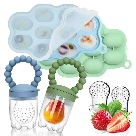 Clackibukvyz Silicone Baby Food Feeder & Freezer Tray Storage Containers, Double as Teething Toys, 2 Pack