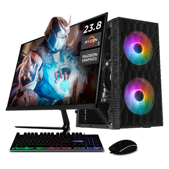 Computadora Escritorio Completa Xtreme PC Gaming AMD Radeon Vega 8 Ryzen 3 3200G 16GB SSD 500GB Monitor 23.8 75Hz WIFI Black gaming ligero, oficina, estudio y hogar