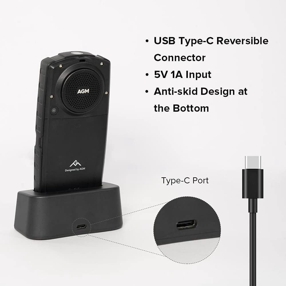 AGM Original Desk Charging Dock Station Phone Holder Type-C USB Reversible Port Anti-Skid 5V 1A Input Charger Wireless Charger Stand for AGM M6 M7 Rugged Phones (Black)