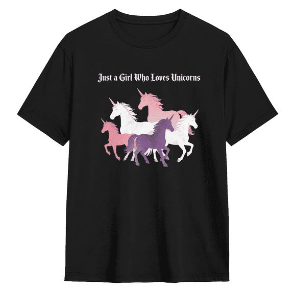 Just Who Loves Unicorns Retro Graphic Tee for Women, Humorous Beach Cotton Short Sleeves T-Shirt