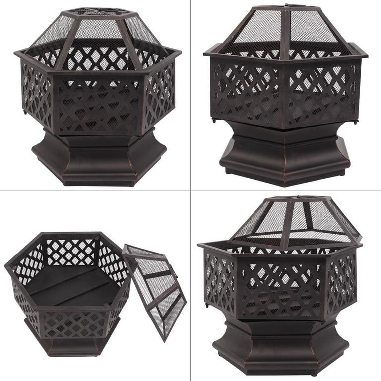 Zimtown Black Iron Fire Pit Hex-Shaped Decoration Accent for Patio,Backyard,Poolside Zimtown Black Iron Fire Pit Hex-Shaped Decoration Accent for Patio,Backyard,Poolside