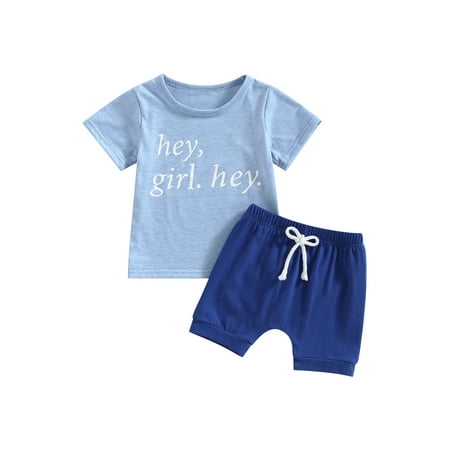 

Baby Boys Shorts Set Short Sleeve Letters Print T-shirt with Elastic Waist Shorts Summer Outfit