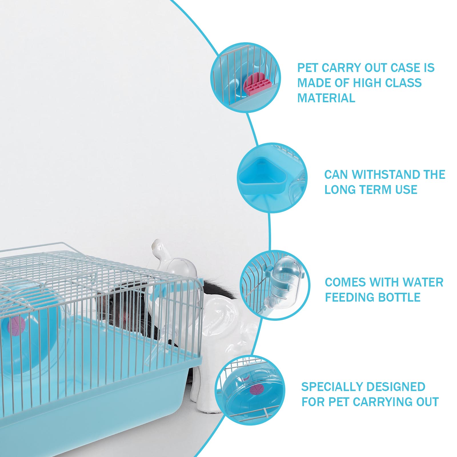 PBPBOX 1Set Blue Handheld Pet Cage for Hamsters Gerbils Chinchillas with Travel Handle and Accessories
