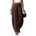 thumbnail image 2 of VV AVEORS Linen Barrel Pants Women Wide Leg High Waisted Balloon Pants Cotton Casual Summer Beach Travel Boho Baggy Palazzo Trousers Brown L, 2 of 6