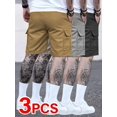 thumbnail image 2 of 3-Pack Men'S Casual Waist-Tie Loose-Fit Sports Cargo Shorts, Solid Color, Polyester 100%, Non-Stretch Fabric, Woven, with Pockets, Regular Fit for Outdoor Activities, 2 of 7