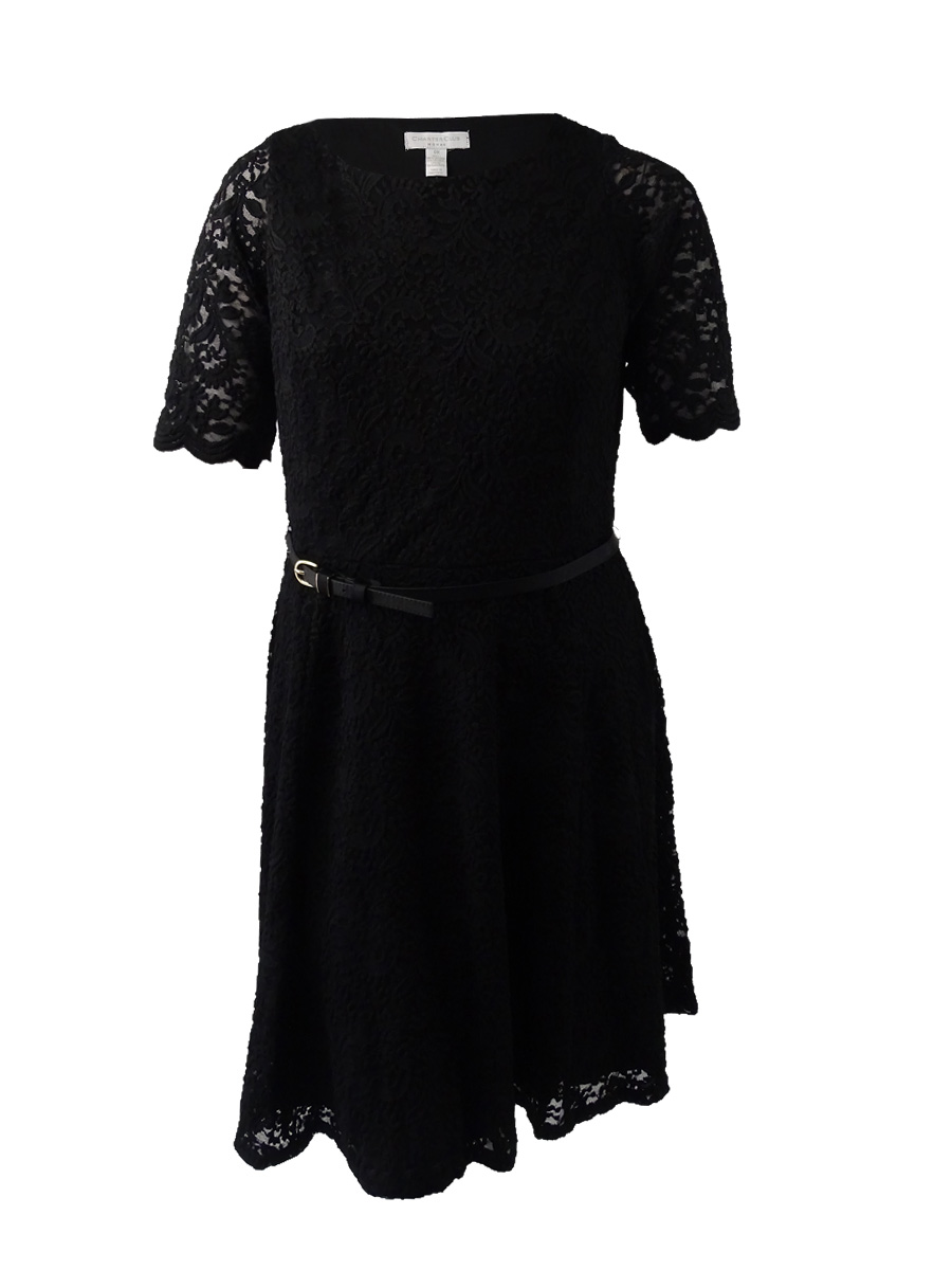 Belted Lace Fit \u0026 Flare Dress (1X, Deep 