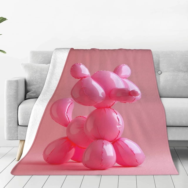 Fotbe Pink Balloon Puppy Art Manta de Franela Acolchonada con Estampado, Súper Suave y Esponjosa, Extra Grande para Sofá, Cama, Uso Todo el Año-80"x60"