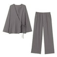 thumbnail image 6 of sususu Two Piece Lounge Set for Women,Sets for Women V Neck Double Kimono Style Cardigan And Loose Solid Pants Women Trousers Suit Set for Casual and Wear - Grey, 6 of 8