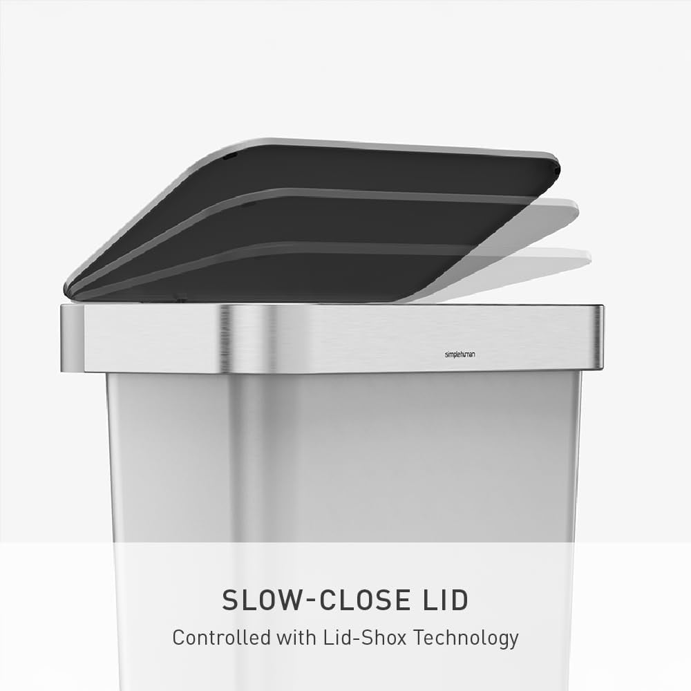 simplehuman 12 gal Plastic Rectangular Kitchen Step Trash Can With Liner Pocket, Alloy