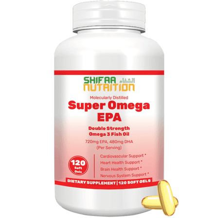 Shifaa Nutrition Double Strength Wild-Caught Omega-3 Fish Oil with 480mg DHA, 720mg EPA – Supports Heart, Brain & Joint Health