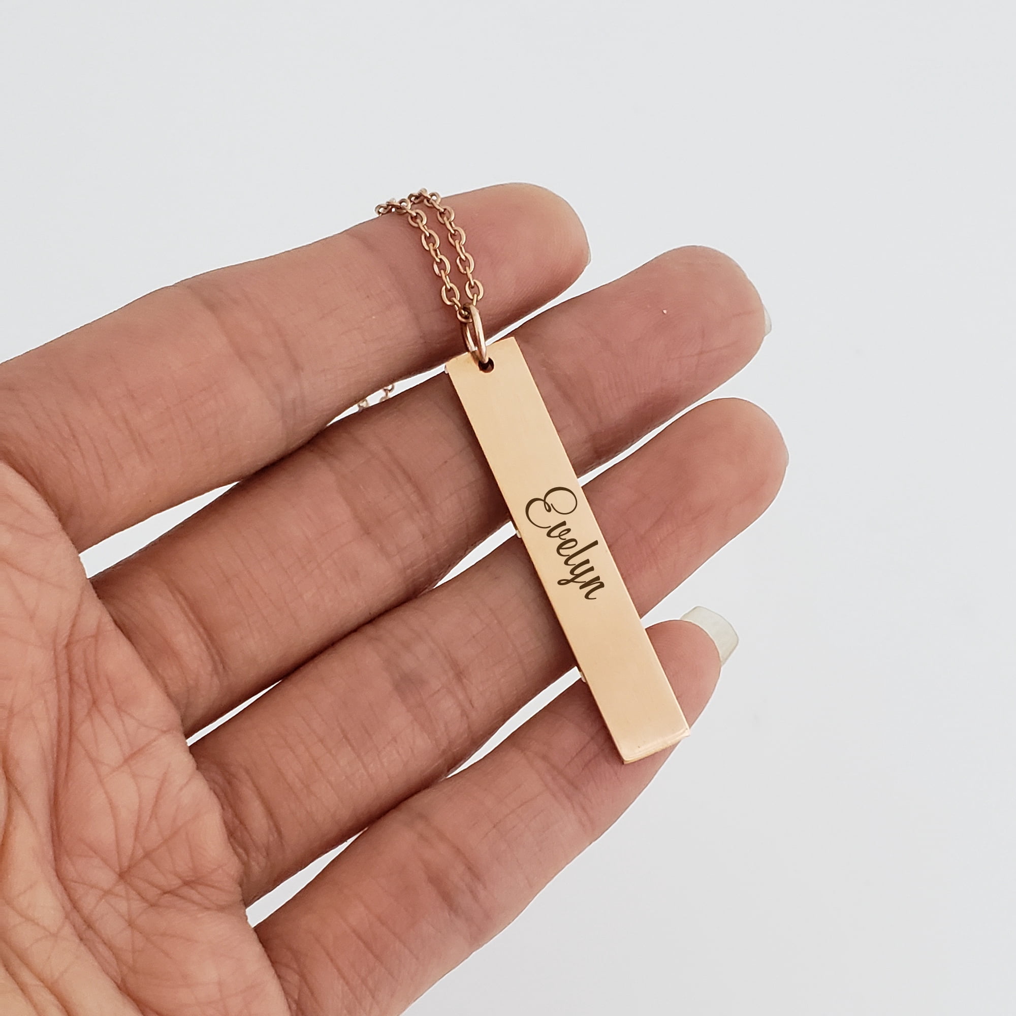 Anavia Personalized Vertical Bar Necklace - Engravable Bar Necklace - Gift for Her - Ready to Gift Jewelry Gif Set