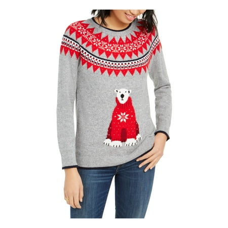 TOMMY HILFIGER Womens Gray Tribal Long Sleeve Crew Neck Sweater Size: XL