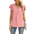 thumbnail image 1 of TRKIYQC Camiseta de Verano para Mujer, Camiseta Casual de Manga Corta con Cuello en V de Color Sólido con Puños con Volantes para Damas, S/M/L/XL/XXL TRKIYQC  perder, 1 of 9