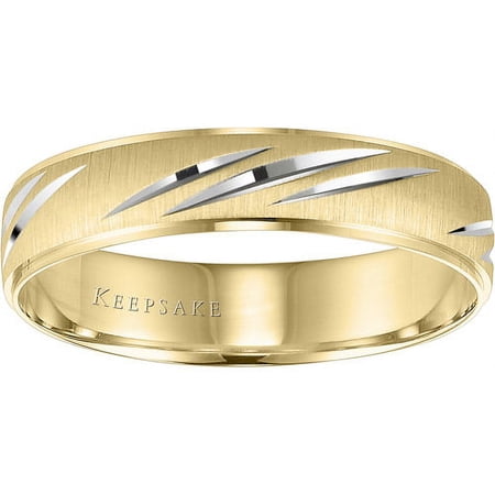 Wonder Slashed Engraved Wedding Band in 10kt Yellow Gold