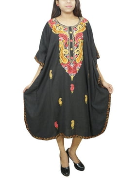 Mogul Women's Black Paisley Embroidered Kimono Caftan One Size