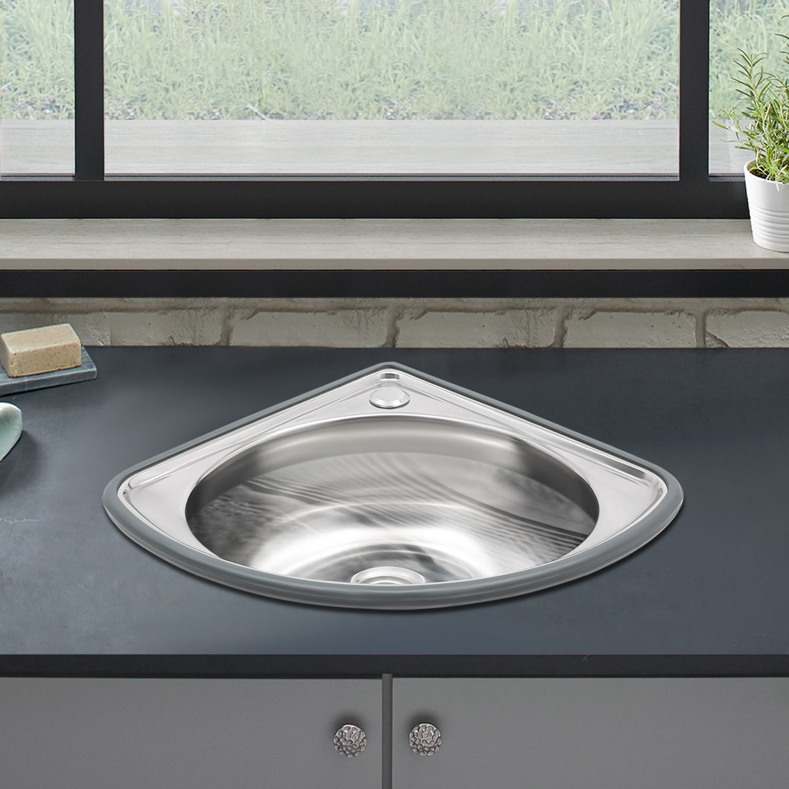 High-Quality Kitchen Sink with Triangular Design, Stainless Steel and Plastic Construction, 55.12lbs Load Capacity, Space-Saving Design