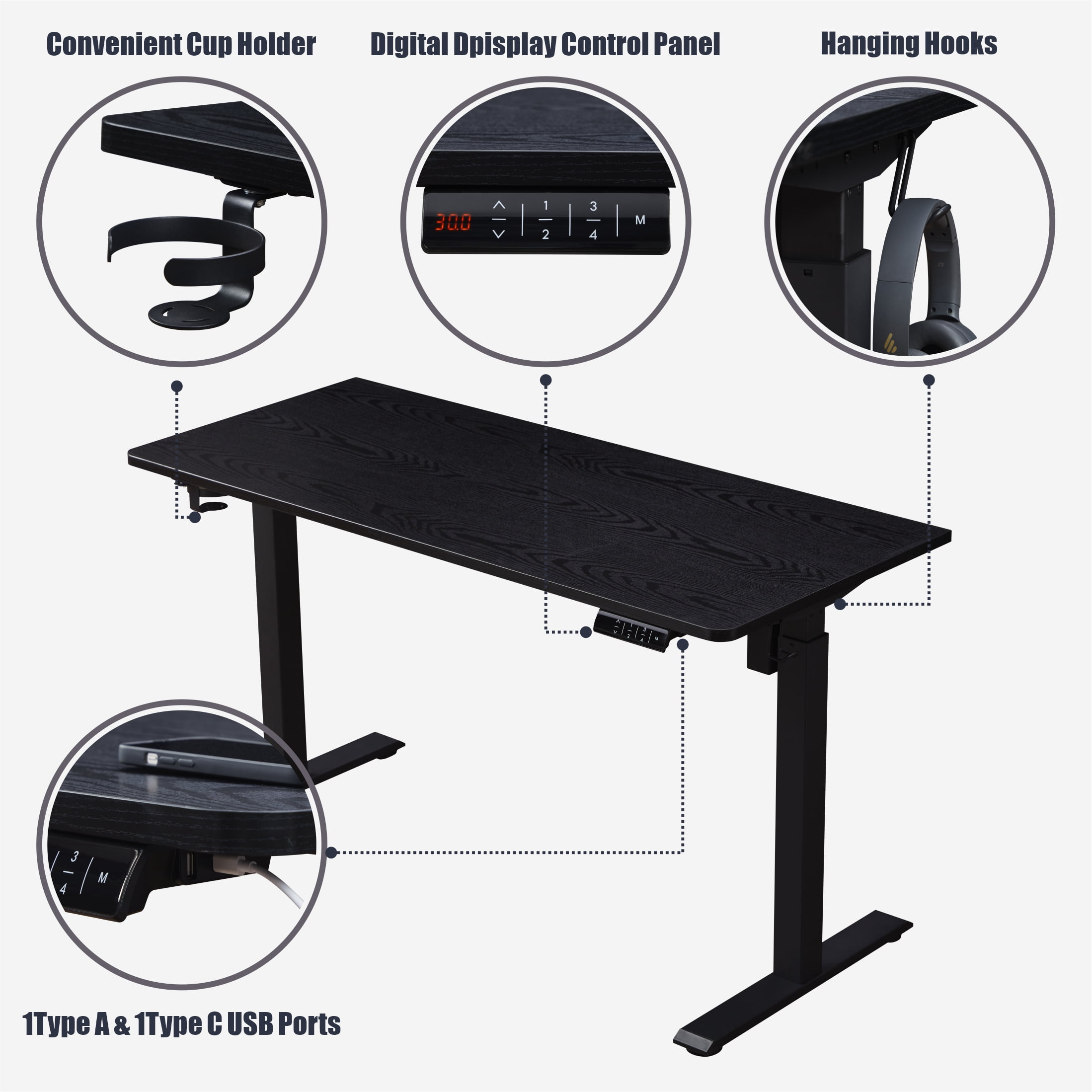 KOWO 48" K304 Electric Height Adjustable Standing Desk with Back Borad and Drawer Black
