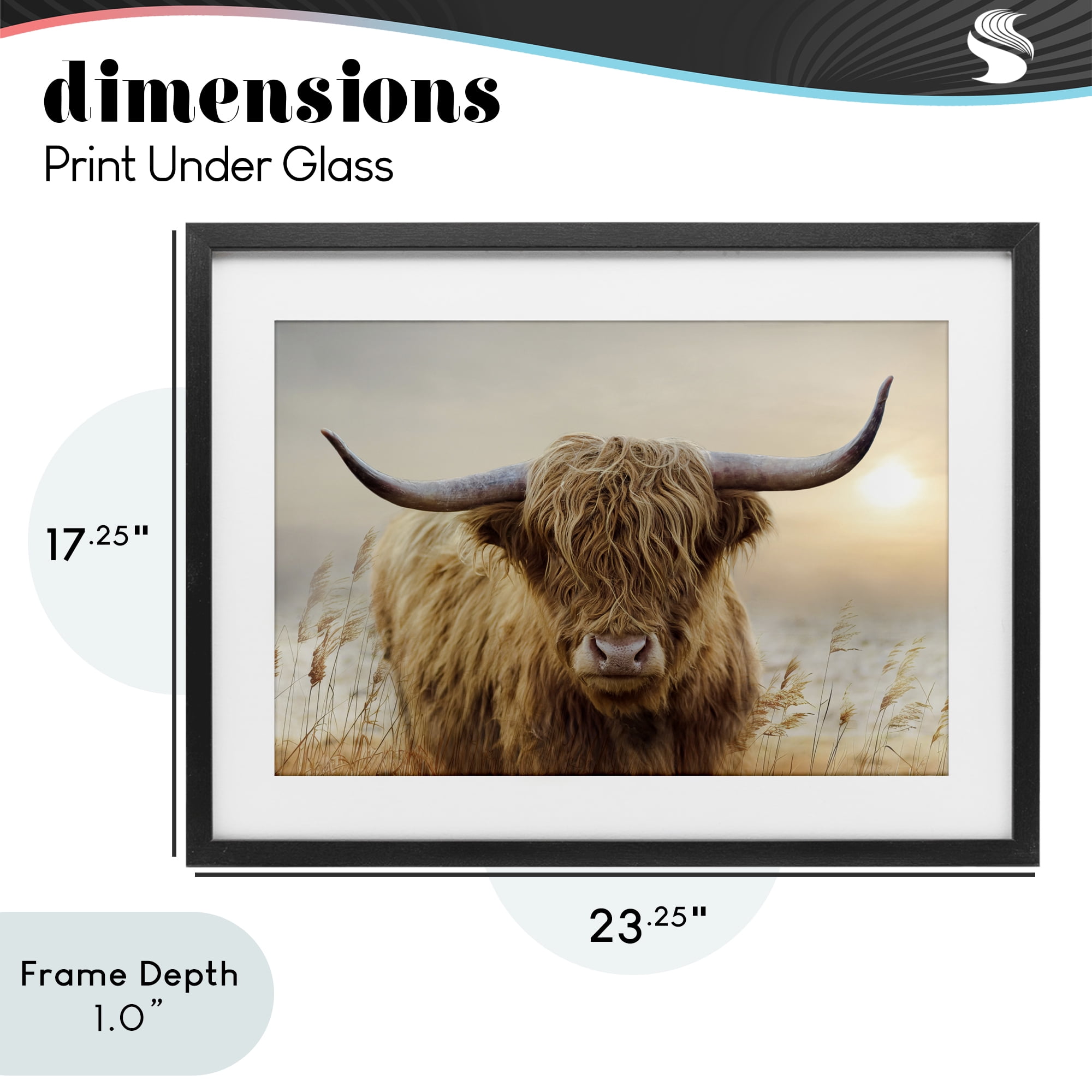 Stupell Industries Highland Cow & Warm Sunset Black Framed Print Under Glass, design by CAD Designs