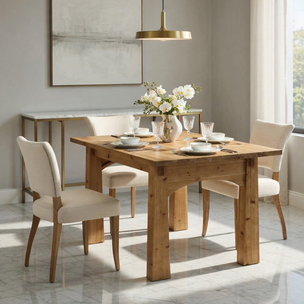 Hommoo Rustic Solid Wood Dining Table, 63 Inch Rectangular Kitchen Table for 4 to 6 People, Grain Farmhouse Table with Sturdy Wooden Legs, Natural