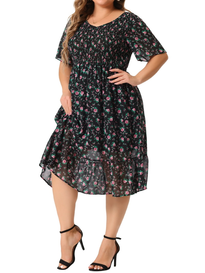 Agnes Orinda Women's Plus Size Easter Easter Dress Smocked Floral Elegant Summer Midi Flare Dresses 3X Black Pink - Walmart.com Agnes Orinda Women's Plus Size Easter Easter Dress Smocked Floral Elegant Summer Midi Flare Dresses 3X Black Pink - Walmart.com