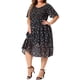 thumbnail image 4 of Ropa de mujer de tallas grandes GRACE & GRANDEUR, vestidos midi de flores elegantes con fruncido, 2X, negro y rosa, 4 of 6