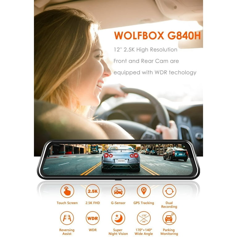 WOLFBOX G850 Rearview Mirror Backup Camera Dash Cam Smart Mirror