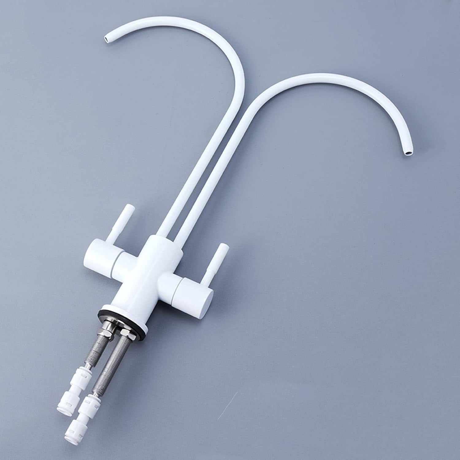 Kitchen Faucet Water Filter White Stainless Steel Swivel Double Tube Double Outlet Water Purifier