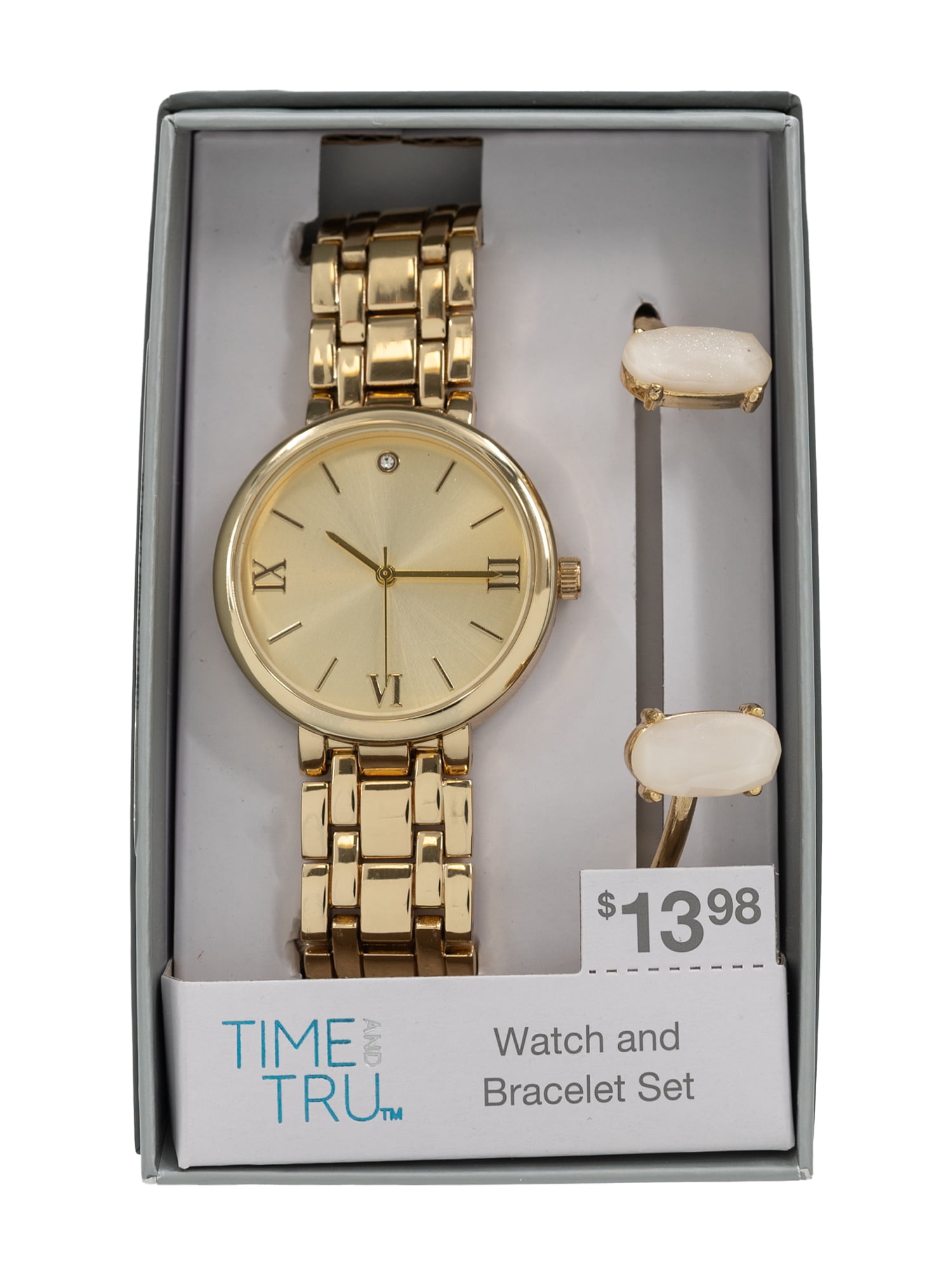 Time and Tru Women's Gold Tone Round Watch and Bangle Bracelet Set, 2-Piece