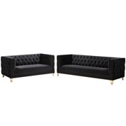 Glam Black Velvet Tufted Sofa Set 2Pcs MICHELLE Meridian Contemporary Modern