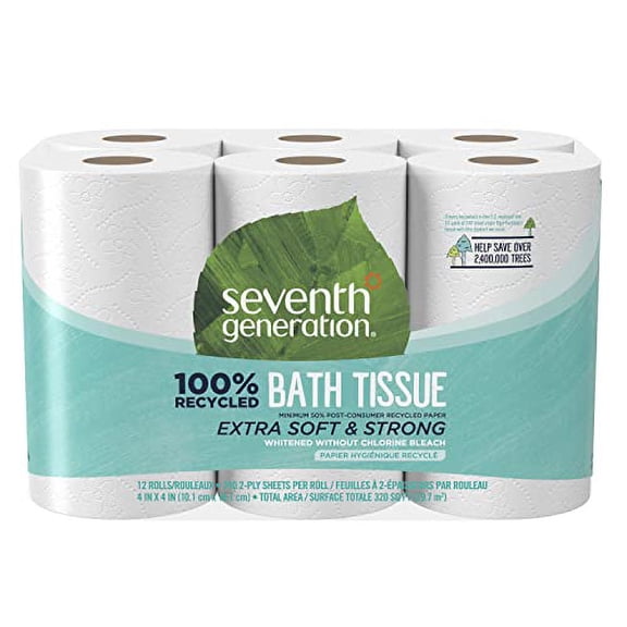 Seventh Generation Toilet Paper, Bath Tissue, 100% Recycled Paper, 12 Rolls (Pack of 4) (Packaging May Vary)