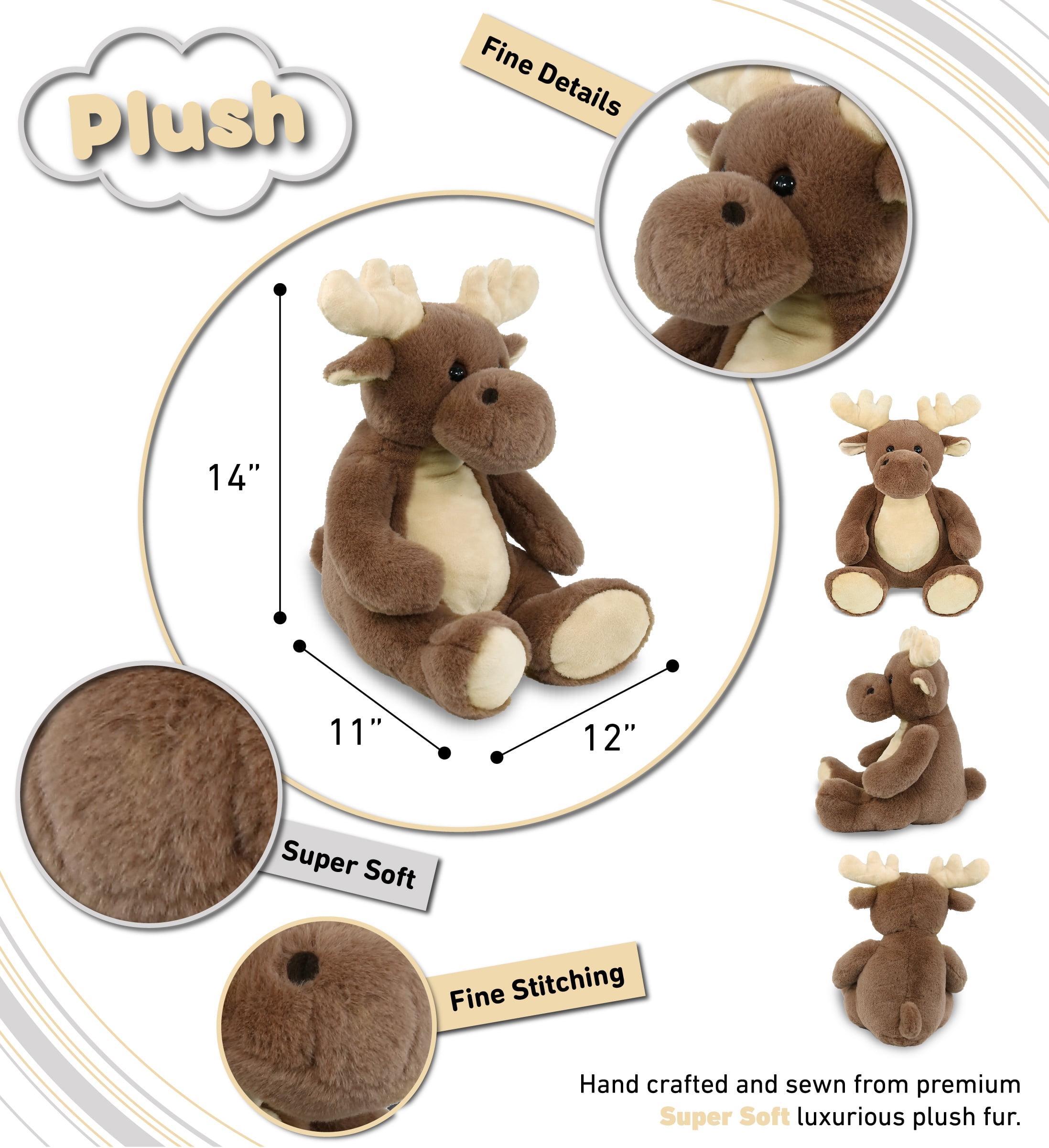 DolliBu Extra Large Moose Stuffed Animal - Soft Huggable Moose, Adorable Playtime Moose Plush Toy, Cute Wild Life Cuddle Gifts, Super Soft Moose Plush Doll Animal Toy for Kids and Adults - 14 inches