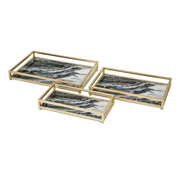 IMAX SCRF78214-3 Contrast Faux Marble Decorative Trays - Clear, Set of 3