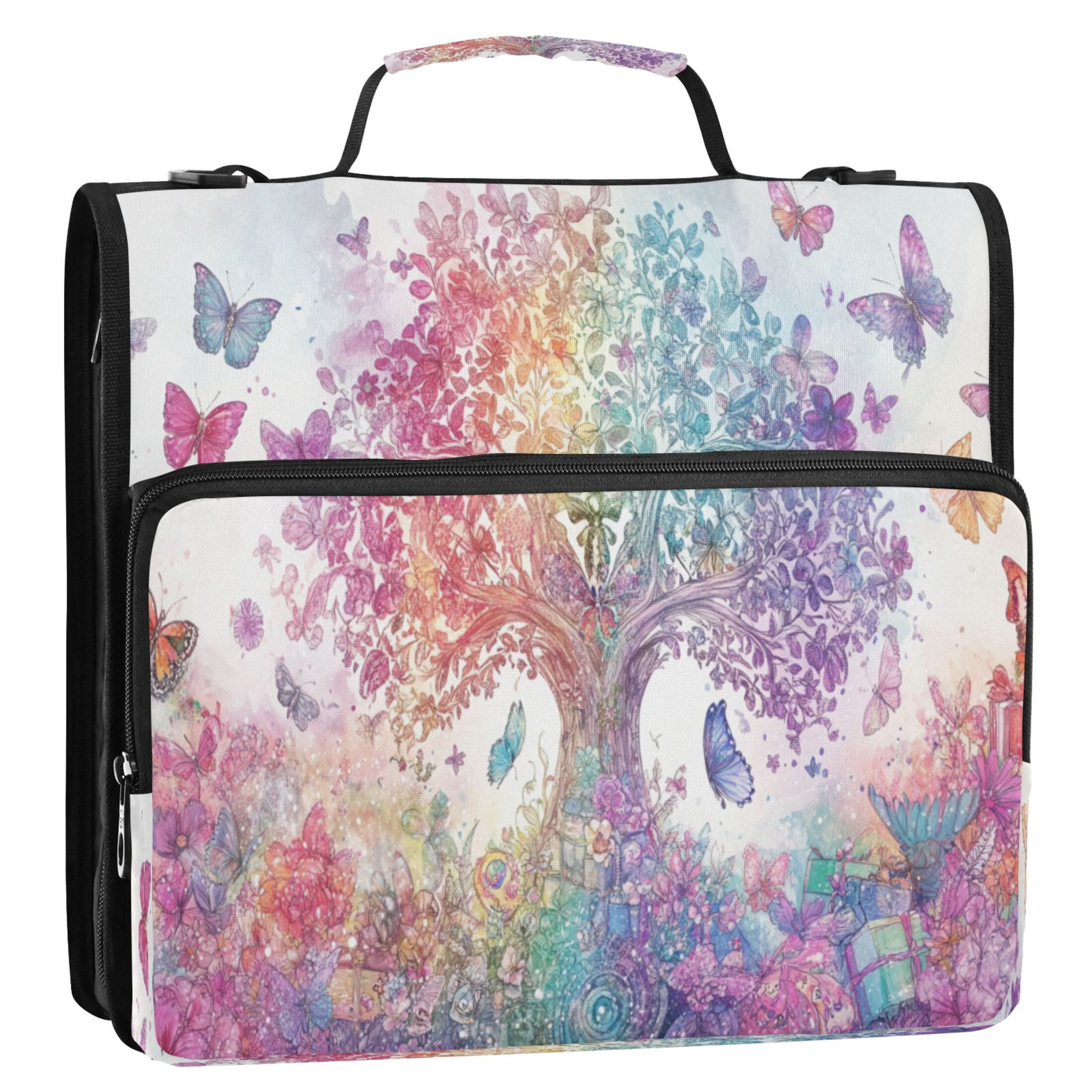 YAZAOO Zipper Binder trapper keeper Documents Organized Design Colorful Tree and Butterflies Printed