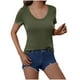 thumbnail image 1 of Camisetas Casuales de Mujer Nueva Camiseta de Manga Corta de Cuello U de Color Sólido de Verano, Poliéster, 1 of 8
